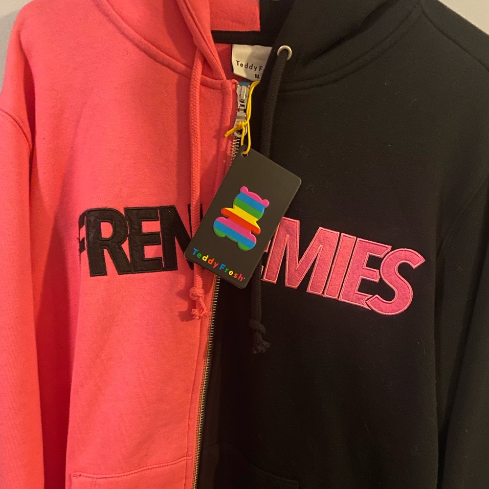 Teddy Fresh Frenemies Split Colorblock Zip up Hoodie Medium Pink Black